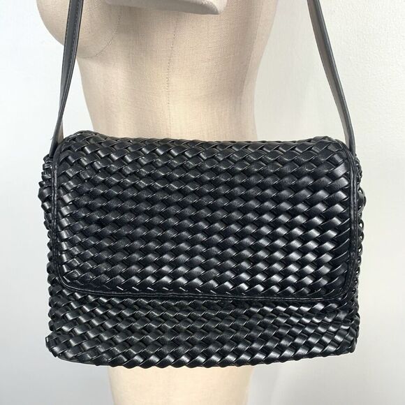 VTG Nine West Y2K 90's Shoulder Basket Weave Woven Black Handbag Bag Purse - Picture 2 of 14